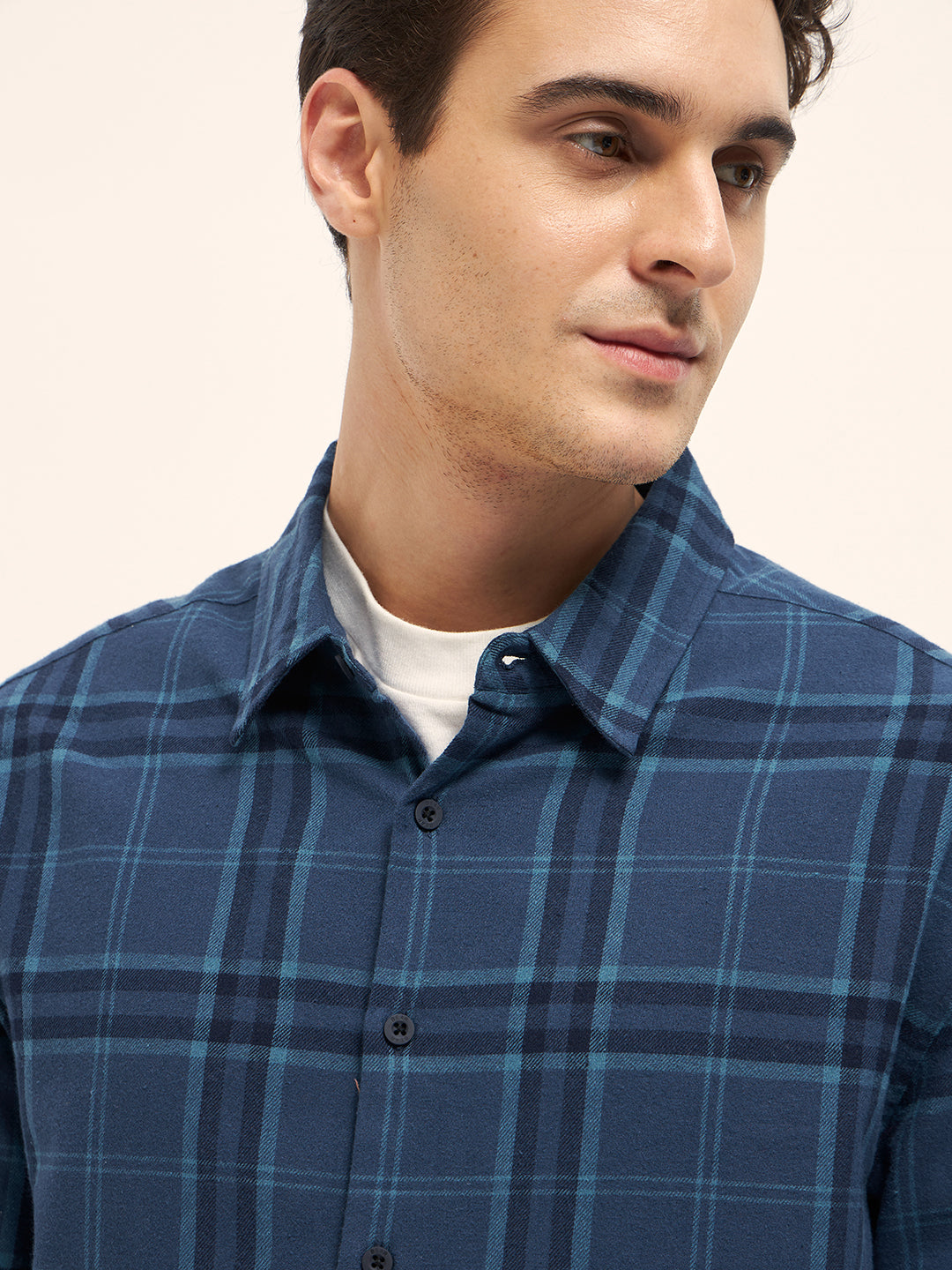 Men Blue Tartan Check Relaxed Fit Shacket