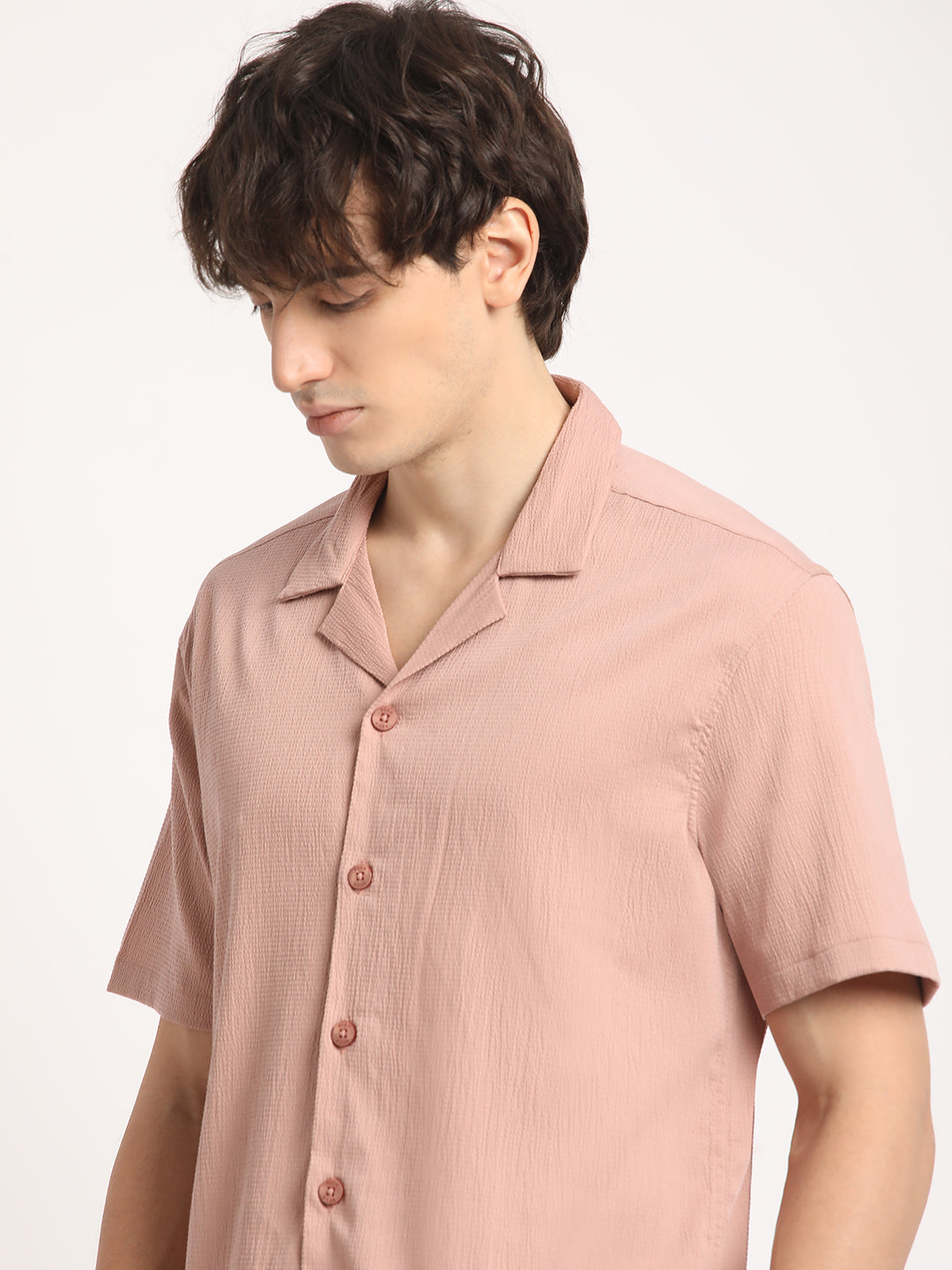 Men Pink Solid Regular Fit Casual Shirt