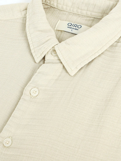 Men Beige Cotton Double Cloth Shirt