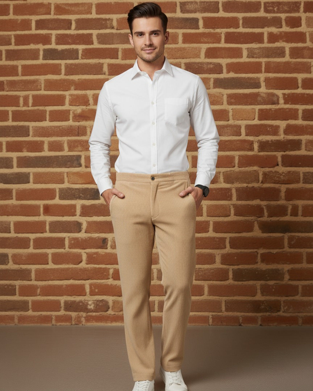 Men Beige Corduroy Pant