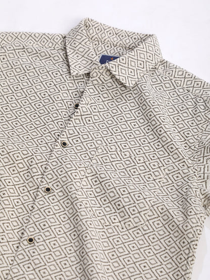 Men Beige Geometric Print Single Pocket Shirt