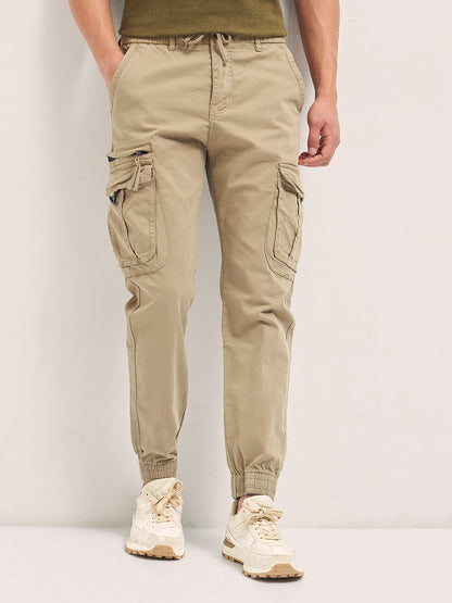 Men Beige Regular Fit Cargo Pants