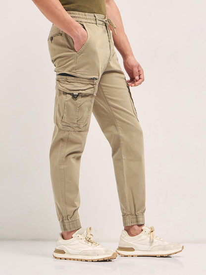 Men Beige Regular Fit Cargo Pants