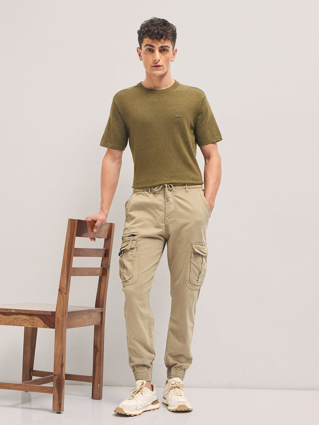 Men Beige Regular Fit Cargo Pants