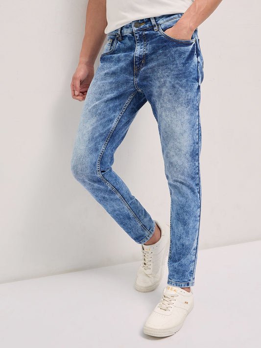 Men Blue Acid Wash Mid-Rise Skinny Fit Jeans
