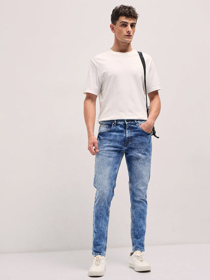 Men Blue Acid Wash Mid-Rise Skinny Fit Jeans