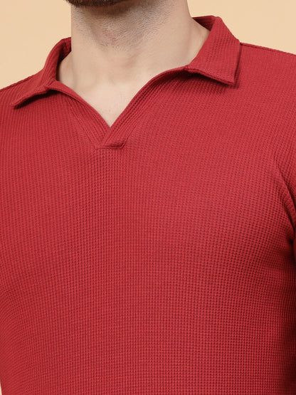 Men Maroon Waffle Knit T-shirt