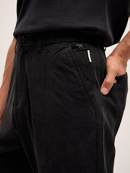 Men Black Stripe Regular Fit Mid-Rise Casual Pant