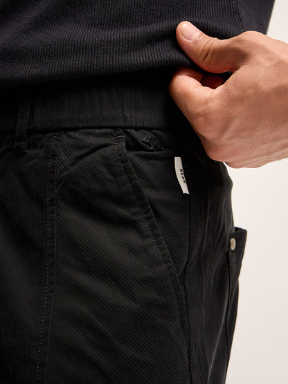 Men Black Stripe Regular Fit Mid-Rise Casual Pant