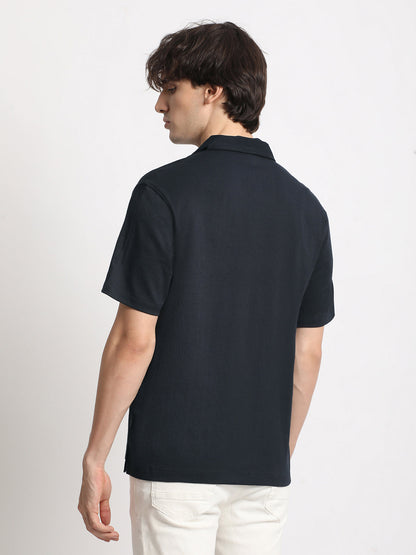 Men  Blue Solid Regular Fit Poly Viscose Casual Shirt