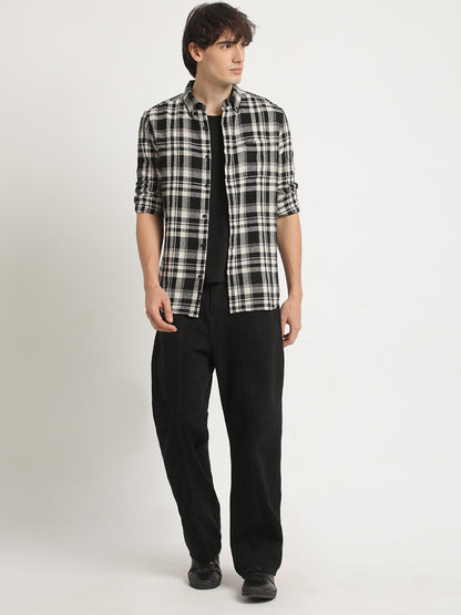 Men  Black Checked Slim Fit Cotton Casual Shirt