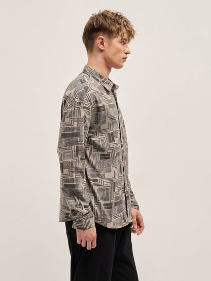 Men Beige Geometric Printed Relax Fit Casual Shirt