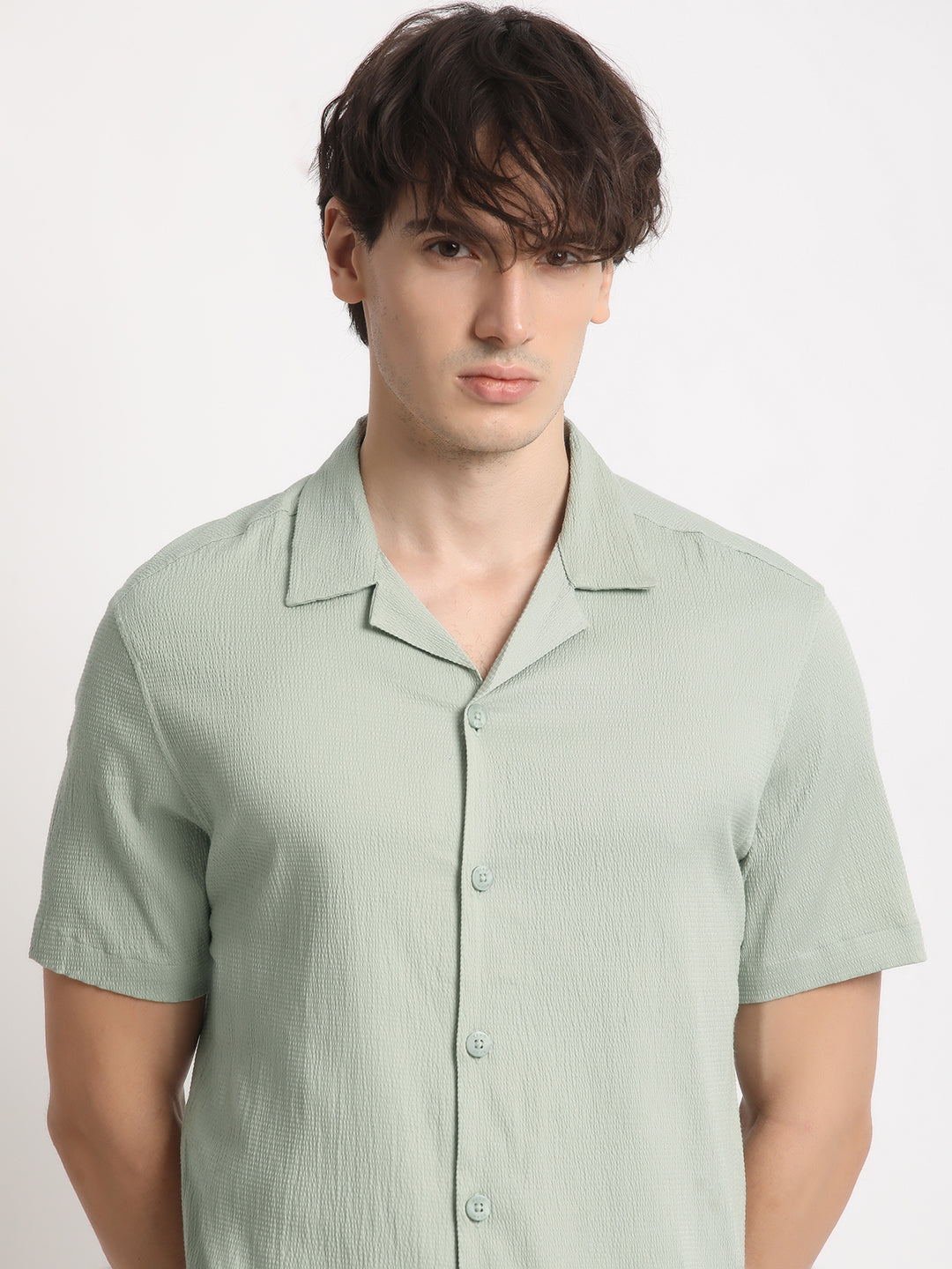 Men  Green Solid Regular Fit Casual Shirt