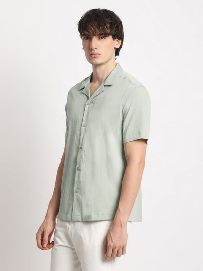 Men  Green Solid Regular Fit Casual Shirt