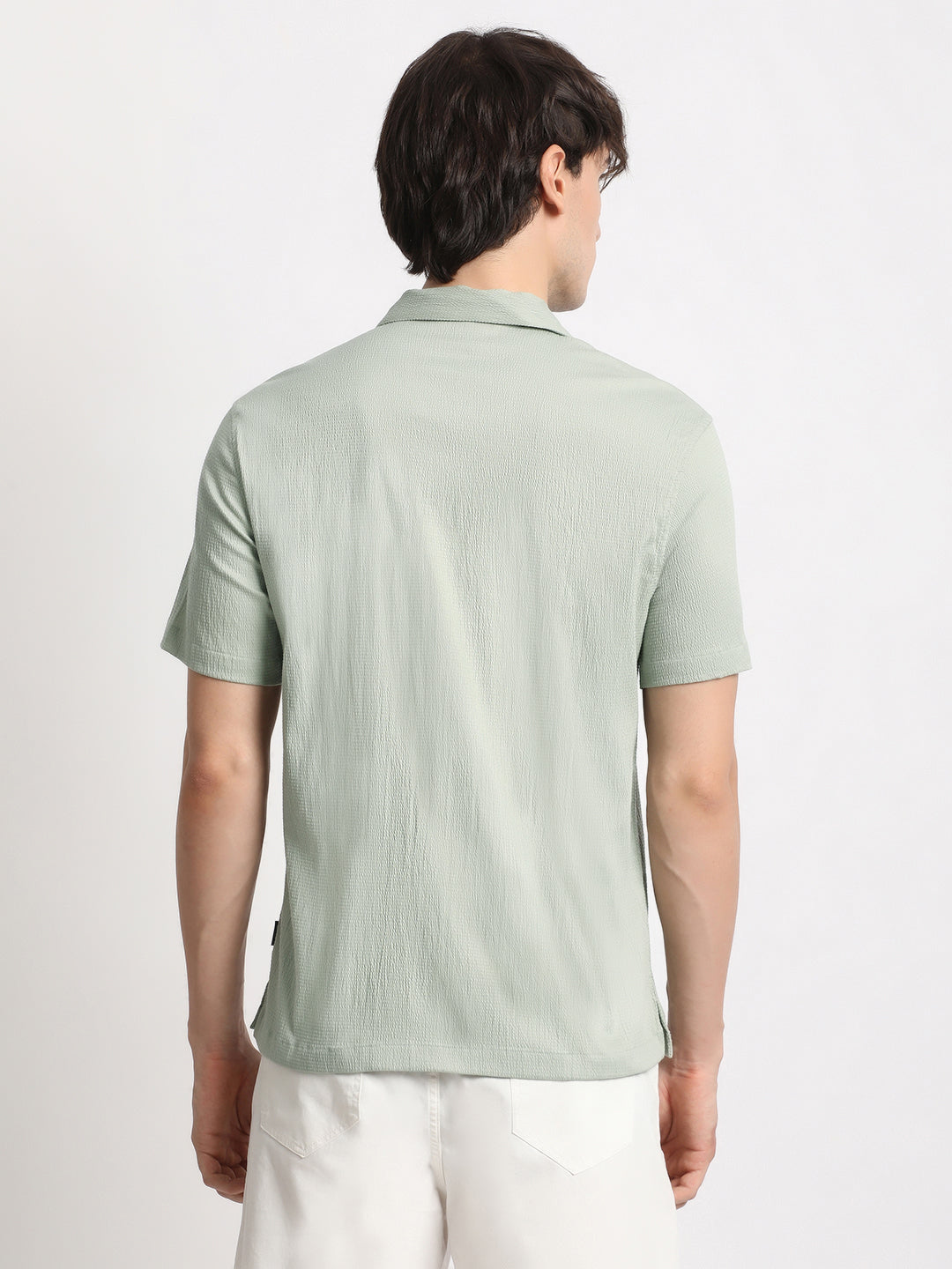 Men  Green Solid Regular Fit Casual Shirt
