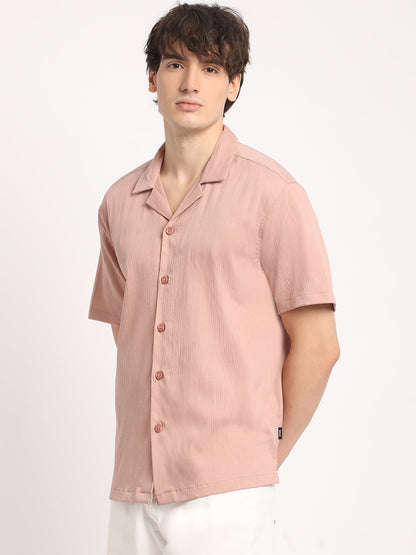 Men  Pink Solid Regular Fit Casual Shirt