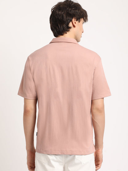 Men  Pink Solid Regular Fit Casual Shirt
