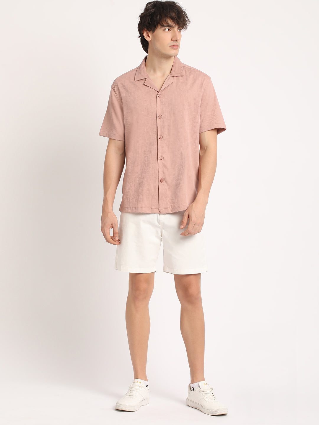 Men  Pink Solid Regular Fit Casual Shirt