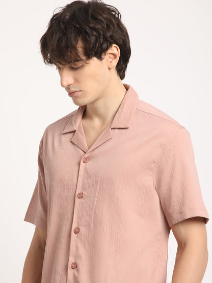Men  Pink Solid Regular Fit Casual Shirt