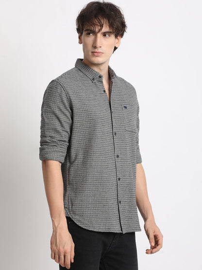 Men  Grey Checked Slim Fit Cotton Casual Shirt
