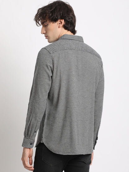 Men  Grey Checked Slim Fit Cotton Casual Shirt