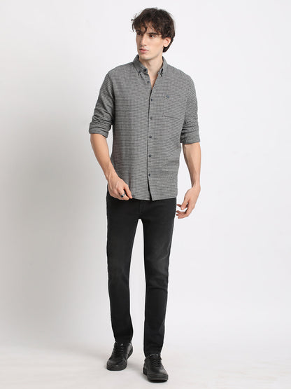 Men  Grey Checked Slim Fit Cotton Casual Shirt