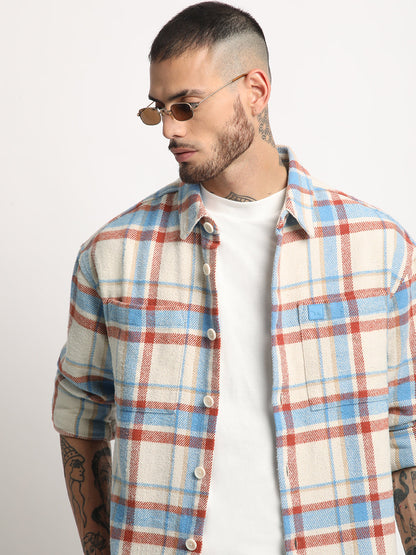 Men  Multi-color Checkered Relax Fit Shacket