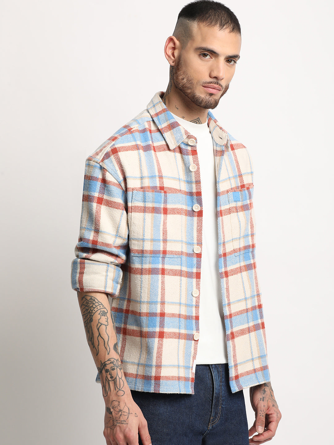 Men  Multi-color Checkered Relax Fit Shacket
