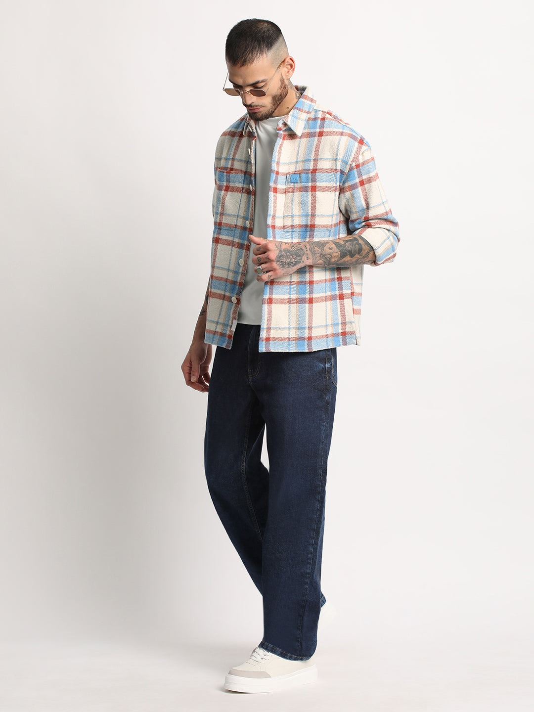 Men  Multi-color Checkered Relax Fit Shacket