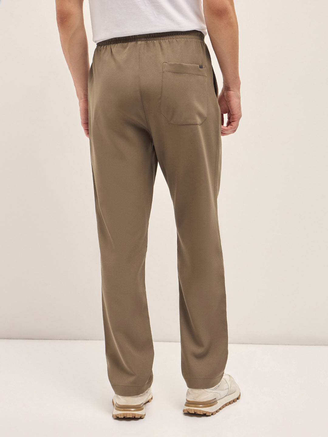Men Beige Classic Korean-Inspired Elastic Waist Casual Trouser